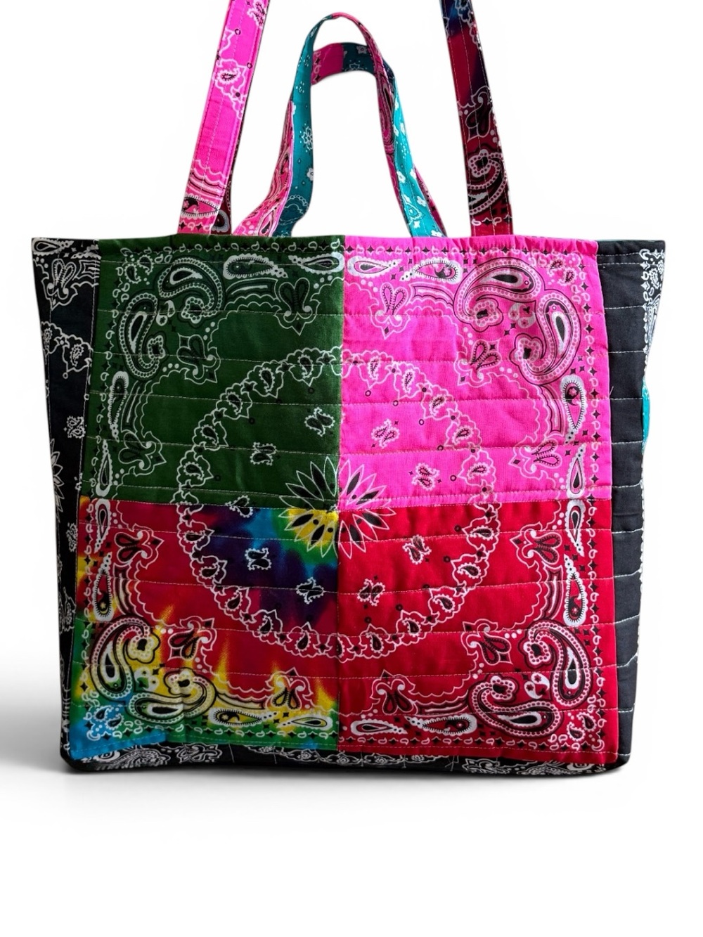 Quilted Handmade Patchwork Bandana Tote Bag in Multi Colors